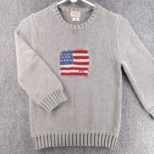 Ralph Lauren Flag Sweater USA Women Medium Gray Cotton Pullover Knit Graphic